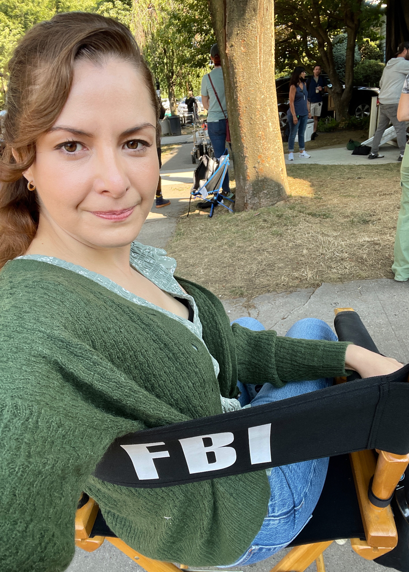 Wendy Lechuga on the set of FBI "Double Blind" — CBS