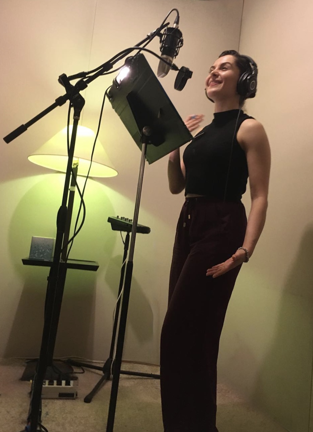 Wendy Lechuga recording voice over in her professional home studio